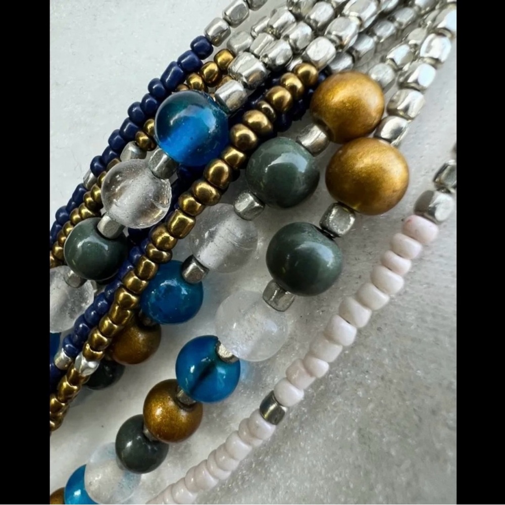 Vintage Egypt-Inspired Statement Necklace | Layered Turquoise Navy Gold Beads - Picture 8 of 12